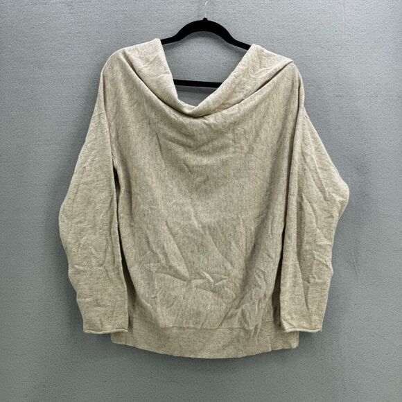 Fate Womens Beige Wool Blend Oversized V-Neck Pullover Sweater Large - Picture 1 of 8